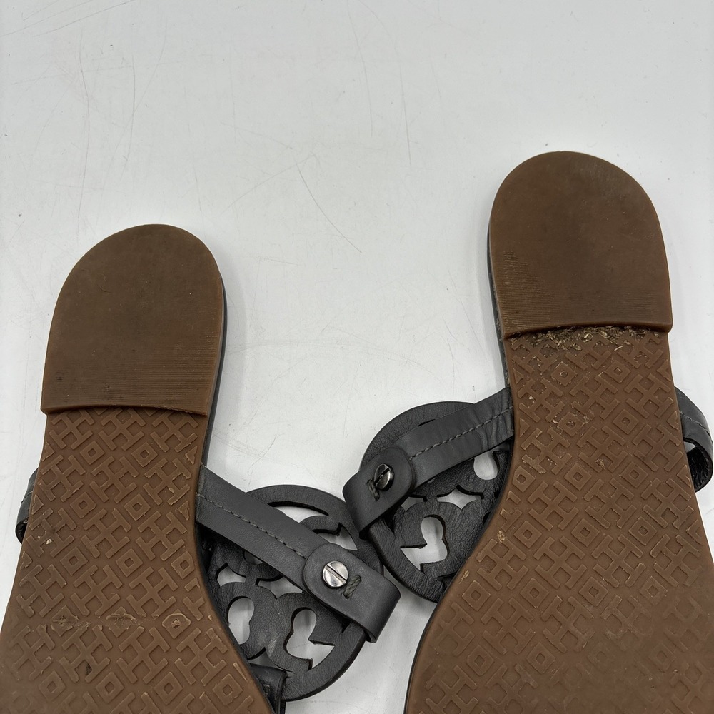 Tory Burch Miller Sandals Women's 7 M Dark Gray Leather Flats Thong - Picture 12 of 12